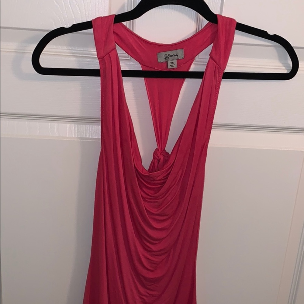 Swoop neck coral dressy top